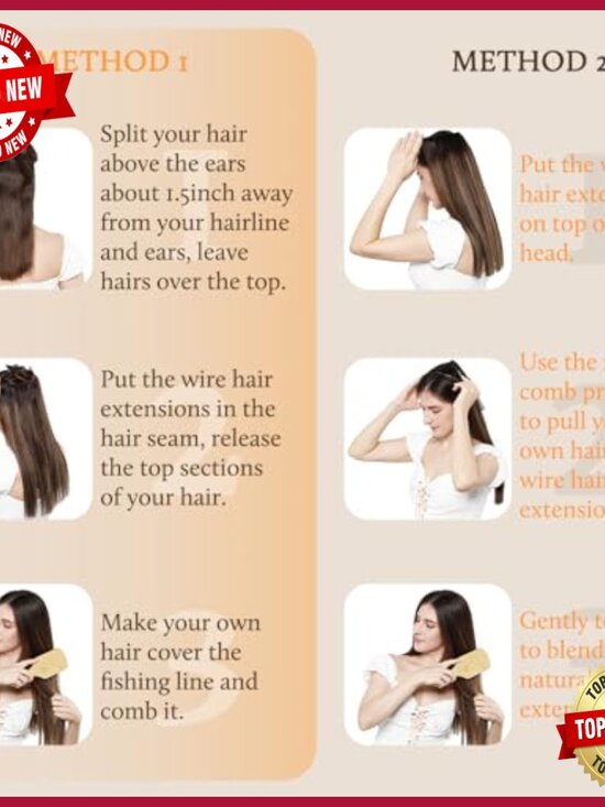 18 Inch 95g Human Hair Extensions, Invisible Wire, Adjustable Hairpieces